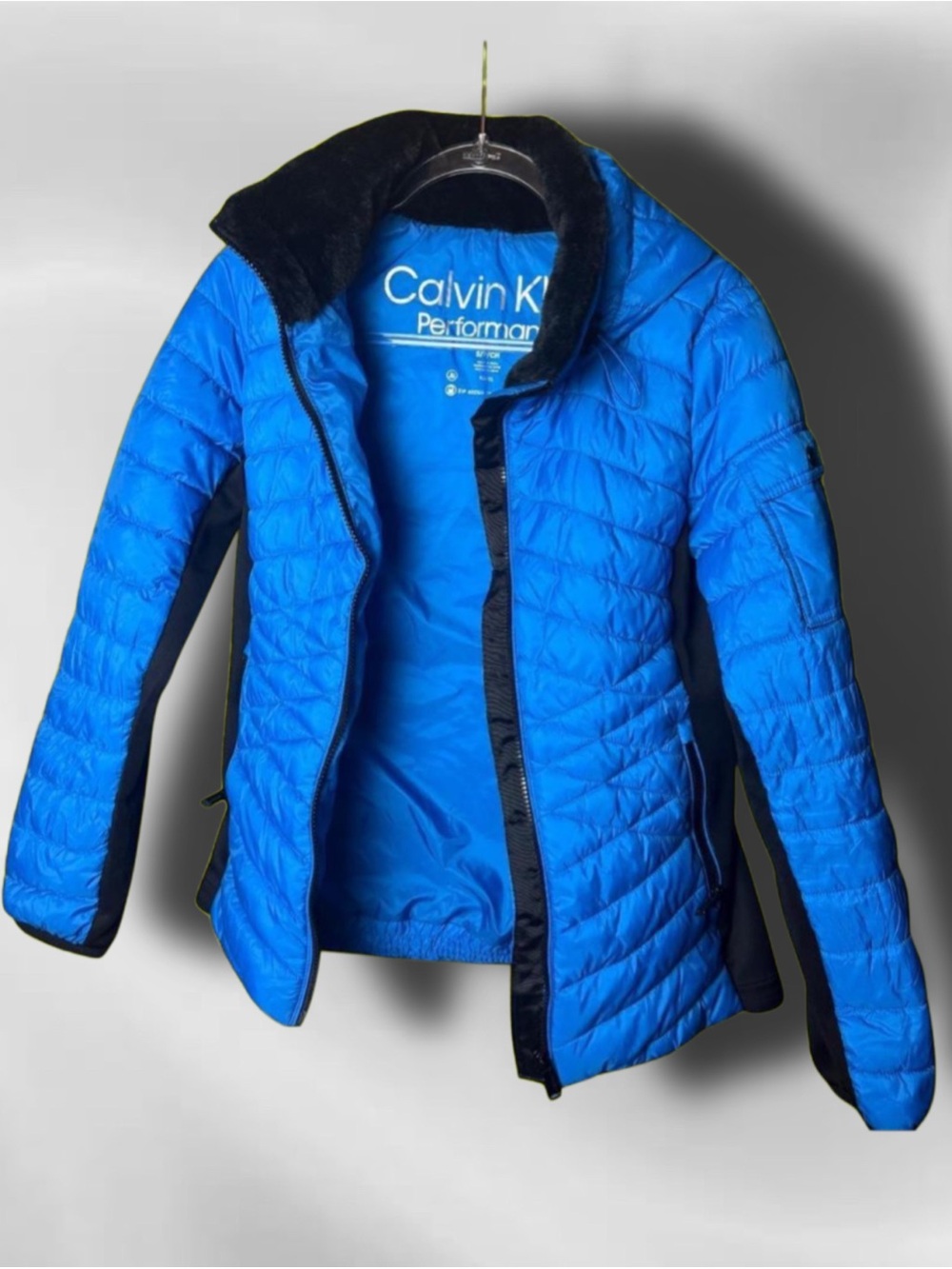 Calvin Klein Bright Blue Quilted Jacket with Black Trim